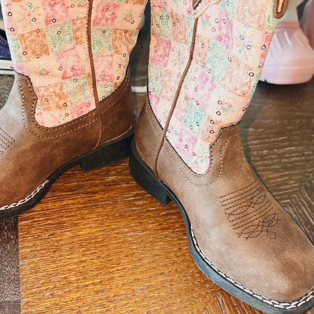 Brown and Pink Floral Cowboy Boots